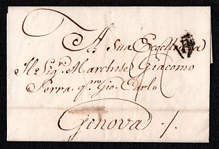 1787 (21 May) Pre-philatelic stampless international letter sheet from Paris (France) to Genova (Italy), payment postmark, black triangle cachet with "P" (Paid), handwritten rate probably "22"
