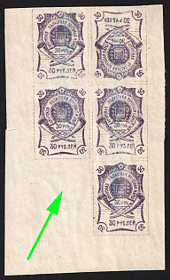 1920 5x30r + 'Empty' stamp, Blagoveshchensk, Amur, Russia, Civil War, Corner Tete-beche Se-tenant, MISSING Print, 2nd edition, Annulated