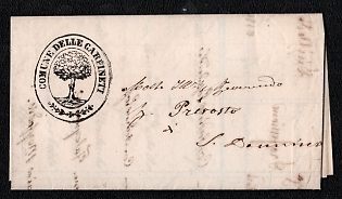 1859 Stampless free official letter sheet from Carpineti (Italy) to San Donnino (Italy), black oval sender cachet "COMUNE DELLE CARPINETI". No arrival postmark
