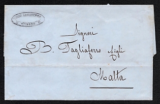 1857 Russian Empire, Russia, Commercial Cover, from Odessa to Malta, with Handstamp 'B. Tagliaferro figli', with Wax Seal on the reverse