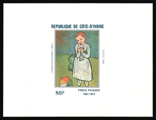 1982 80fr 'Girl With Pigeon' by Pablo Picasso, Republic of Cote d'Ivoire (Ivory Coast), Imperforate Proof Sheetlet