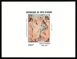 1982 185fr 'The Girls of Avignon' by Pablo Picasso, Republic of Cote d'Ivoire (Ivory Coast), Imperforate Proof Sheetlet