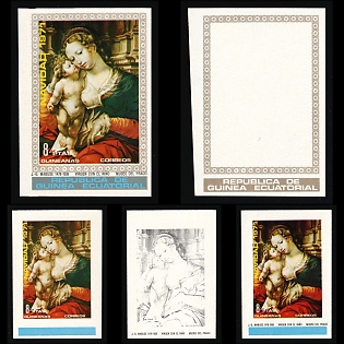 1972 Christmas, Republic of Equatorial Guinea, Airmail, Imperforate Trial Color Proofs, Margins