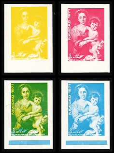 1972 Christmas, Republic of Equatorial Guinea, Airmail, Imperforate Trial Color Proofs, Margins