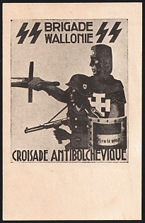 1944 'Join the Wallonia Assault Brigade - Reserve Commissariat', Anti-Bolshevik Crusade, Propaganda Postcard, Third Reich, Germany