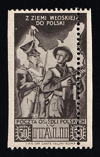 1946 50cmi Barletta - Trani, Polish II Corps in Italy, Poland, DP Camp, Displaced Persons Camp, SHIFTED Perforation + MISSING Perforation at the Left