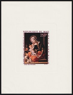 1970 250fr Marian painting by an Old Netherlandish master: The Holy Virgin and Child and St. John the Baptist, Republic of Mali, Proof Sunken Sheetlet