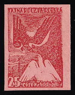1943 25gr Poland, Secret Underground Post, Reprint, Imperforate, Signed