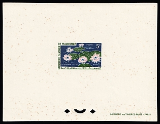 1965 5fr Native flora: Nymphaea Lotus, Islamic Republic of Mauritania, Epreuve de Luxe, Deluxe Proof Sheetlet