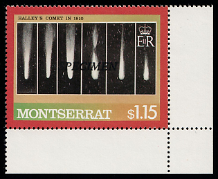 1986 1.15d Halley's Comet, flight phases (1910), Crown Colony of Montserrat, Specimen, Corner Margins
