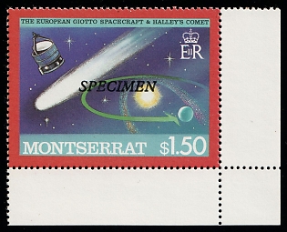 1986 1.50d GIOTTO  Space Probe and Halley's Comet, Crown Colony of Montserrat, Specimen, Corner Margins