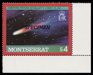 1986 4d Halley’s Comet, NASA space telescope (model), Crown Colony of Montserrat, Specimen, Corner Margins