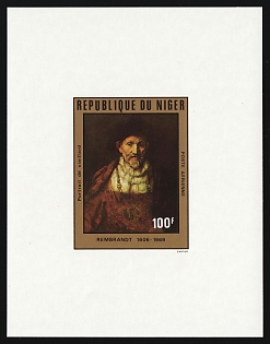 1981 100fr 'Portrait of an Old Man' by Rembrandt, Republic of the Niger, Airmail, Imperforate Proof Sheetlet