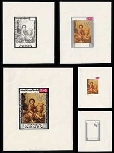 1968 'The Good Shepherd' by Bartolome Esteban Murillo, Childrens Day, Mutawakkilite Kingdom of Yemen, Airmail, Imperforate Trial Color Proofs Sheetlets