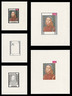 1968 'Portrait of a Young Man' by Perugino, Childrens Day, Mutawakkilite Kingdom of Yemen, Imperforate Trial Color Proofs Sheetlets