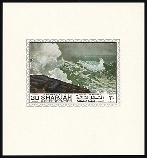 1968 30d  'Northeaster' by Winslow Homer, Sharjah and Dependencies (Emirate of Sharjah, United Arab Emirates), Imperforate Proof Sheetlet