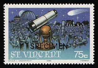 1986 75c Appearance of Halley's comet, Newton's telescope, Saint Vincent and the Grenadines, Specimen