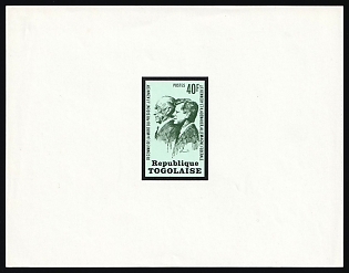 1973 40fr 10th Anniversary of the death of John F. Kennedy, J. F. Kennedy and Adenauer, Togolese Republic, Imperforate Proof Sheetlet