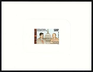 1987 500fr 20th Anniversary of Konrad Adenauer's death, J. F. Kennedy and Adenauer, Togolese Republic, Proof Sunken Sheetlet
