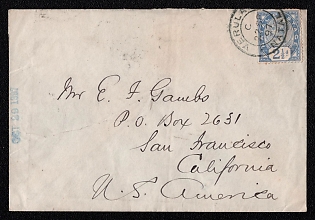 1897 (22 Sep) International cover from Verulam (Natal) to San Francisco (USA), franked with 2½d. (Natal), canceled by Verulam postmark. Transit via Durban September 22, 1897. Arrive in San Francisco October 28, 1897