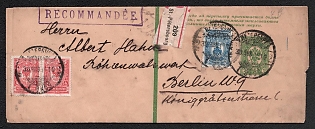 1891 2k Postal Stationery Wrapper, 2nd Issue, International Registered Shipment, St. Petersburg - Berlin, Additional Franking with 2 x 4k, 10k