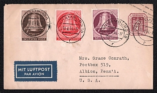 1951 (10 Aug) West Berlin, Germany, 7s Postal Stationery Cover from Hamburg to Albion (USA), with Airmail Label, franked with 5pf, 20pf and 40 pf