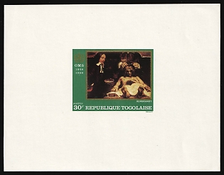 1968 30fr 'The Anatomy Lesson (Detail)' by Rembrandt, Togolese Republic, Imperforate Proof Sheetlet