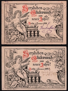 1887-1889 (1 Jan) German Empire, 'Happy New Year, Berlin!', Thematic Group of Commemorative 2p Postal Stationery Postcards to Berlin