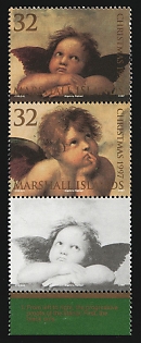 1997 Angels, Cherubs from Sistine Madonna, Christamas, Republic of the Marshall Islands, Se-Tenant, Trial Color Proofs