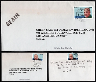 1995 (Oct) Republic of Ghana, Green Card Information Airmail Cover from Republic of Ghana to Los Angeles (United States), totaly franked with 1200c of Winston Churchill Postage Stamps (Michel 2202-2203), Thematic Group