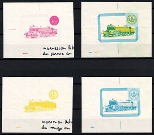 1972 Locomotives, Ajman (United Arab Emirates), Imperforate Trial Color Proofs