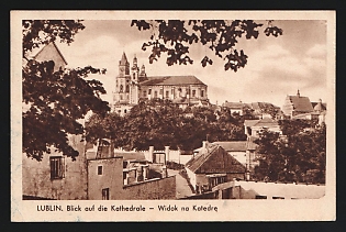 General Government, Germany, SS Military Mail Field Post Feldpost Stampless free tariff Postal Stationery Picture Postcard from SS-T. Standarte, 3. Komp. 8. SS-Totenkopfstandarte General Government in Lublin to Przybkow (Poland), with round violet official seal 'SS Totenkopf 2 Letter cancel'