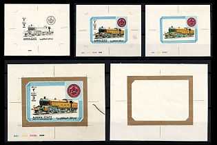 1972 Locomotives, Ajman (United Arab Emirates), Imperforate Trial Color Proofs