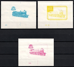1972 Locomotives, Ajman (United Arab Emirates), Imperforate Trial Color Proofs