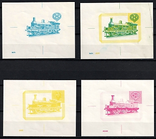 1972 Locomotives, Ajman (United Arab Emirates), Imperforate Trial Color Proofs