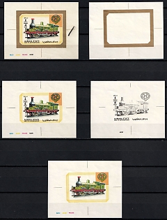 1972 Locomotives, Ajman (United Arab Emirates), Imperforate Trial Color Proofs