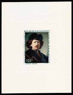 1969 100fr 'Self-Portrait with an Architectural Background' by Rembrandt, Republic of Dahomey (Benin), Airmail, Proof Sunken Sheetlet