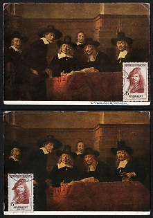 1957-1959 Paris, French Republic, Rembrandt, 'The Syndics'  Postal Picture Rostcards totaly franked with 30f, Thematic Group
