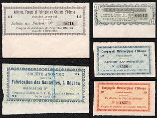1906-22 Odessa, Russian Empire, Group of Share and Bond Coupons