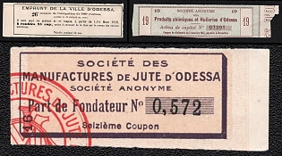 1915-16 Odessa, Russian Empire, Group of Share and Bond Coupons