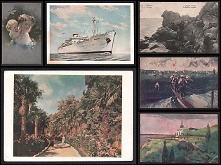 1913-16 Russian Empire, Soviet Union, Russia, Small Collection of Steamship mail Picture Postcards with Readable Postmarks