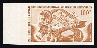 1969 100fr Nuremberg Toy Fair, Republic of the Congo, Airmail, Imperforate Variety, Margin