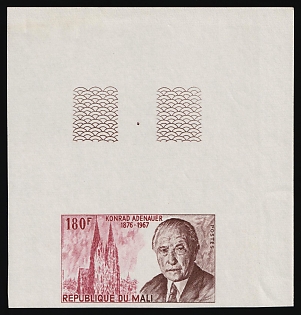 1976 180fr Konrad Adenauer and Cologne Cathedral, Republic of Mali, Marginal Imperforate Variety