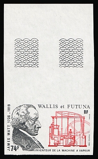 1986 74fr James Watt, Inventor of the Steam Engine, Territory of the Wallis and Futuna Islands, Imperforate Variety, Margin, Sheet Inscription