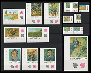 1991 Vincent Van Gogh, Republic of Sierra Leone, Complete Set, Imperforate Variety, Corner Margins with Color Code