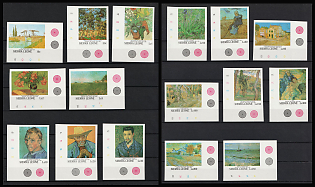 1991 Vincent Van Gogh, Republic of Sierra Leone, Complete Set, Imperforate Variety, Corner Margins with Color Code