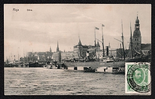 1914 WWI Russian Empire mute cancel 2k Alexander II Romanov on postcard PPC (Riga) from Revel (cur. Tallinn, Estonia) to Algeria via Paris