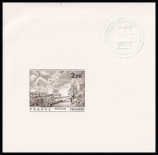 1981 2fr Painting by Camille Plissarro, French Republic, Die Proof Sheetlet with Embossed Seal