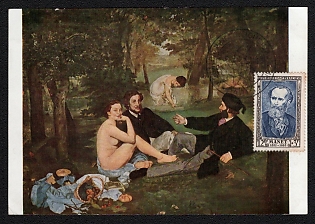 195_ French Republic, 'Lunch on the Grass' by Edouard Manet, Picture Postcard franked with 12fr+3fr tied by Commemorative Cancellation