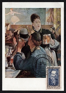 1959 (21 Mar) French Republic, 'Cafe-Concert Corner' by Edouard Manet, Picture Postcard franked with 12fr+3fr tied by Algeria Airmail Postmark, Union Maximaphile Algerienne Commemorative Cancellation, Airmail